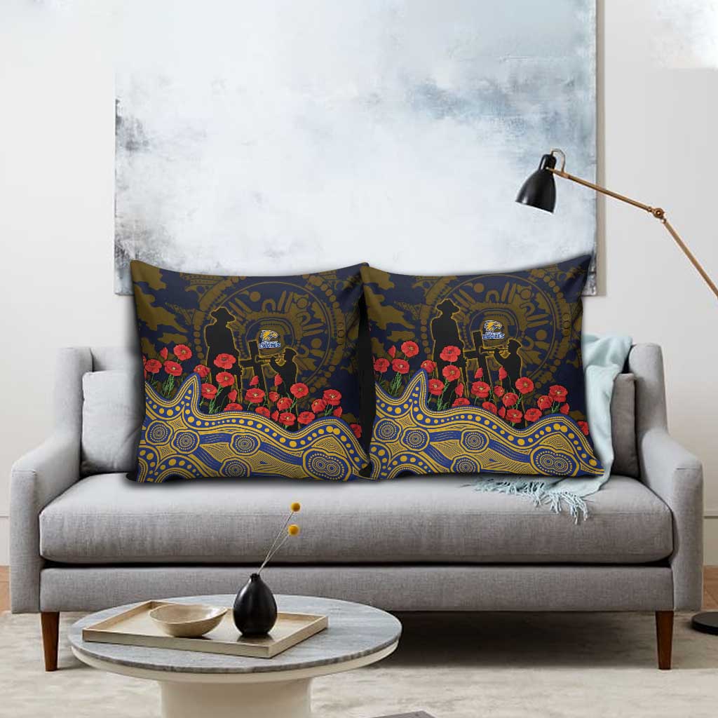 West Coast Eagles ANZAC Day Pillow Cover Indigenous Dot Art with Poppy Flower Tribute