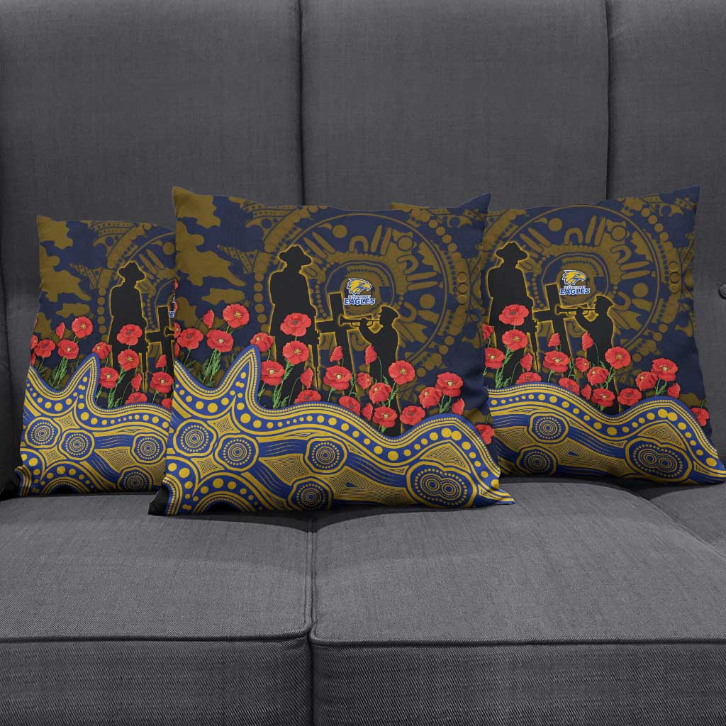 West Coast Eagles ANZAC Day Pillow Cover Indigenous Dot Art with Poppy Flower Tribute