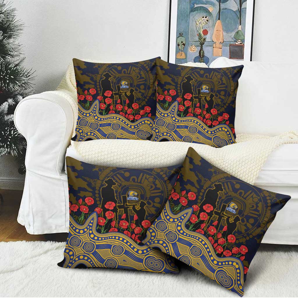 West Coast Eagles ANZAC Day Pillow Cover Indigenous Dot Art with Poppy Flower Tribute