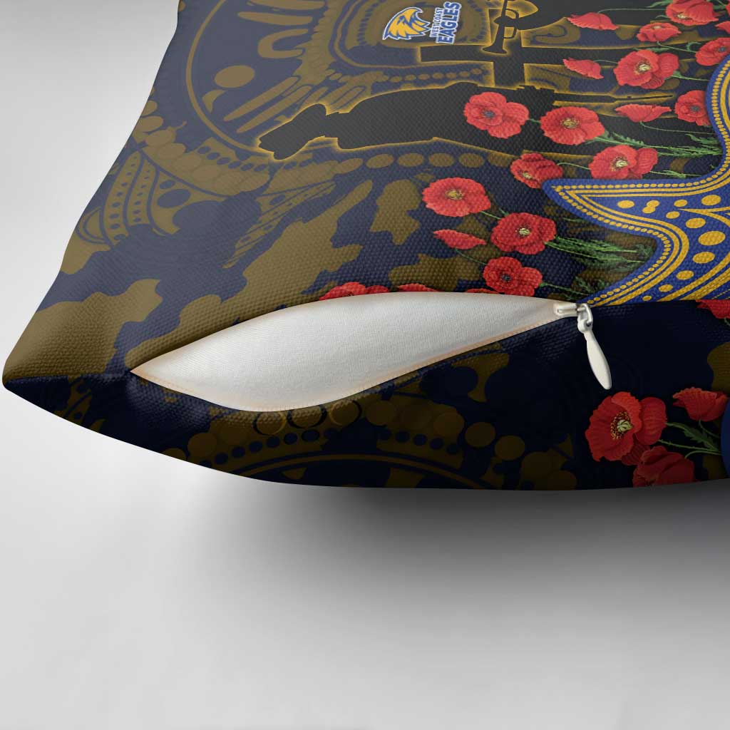 West Coast Eagles ANZAC Day Pillow Cover Indigenous Dot Art with Poppy Flower Tribute