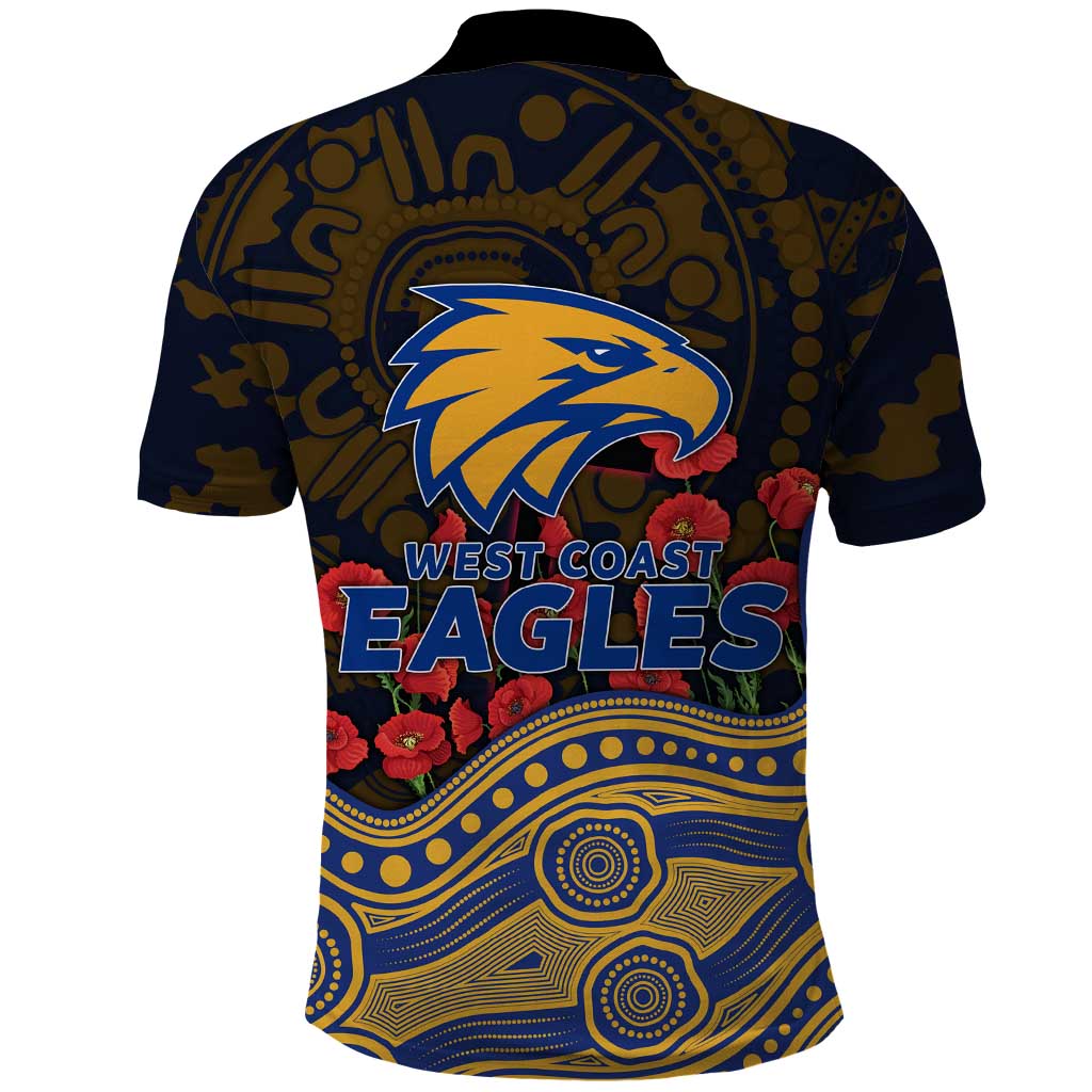 West Coast Eagles ANZAC Day Polo Shirt Indigenous Dot Art with Poppy Flower Tribute