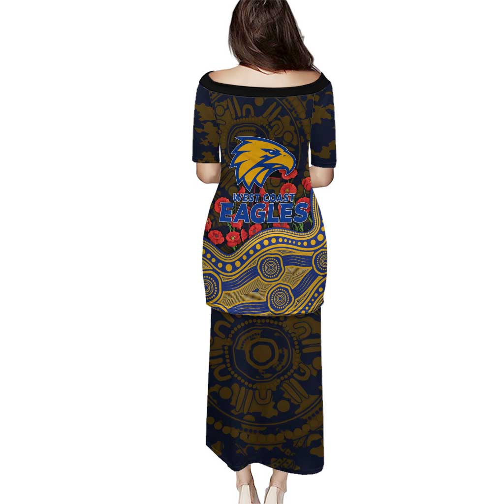 West Coast Eagles ANZAC Day Puletasi Indigenous Dot Art with Poppy Flower Tribute