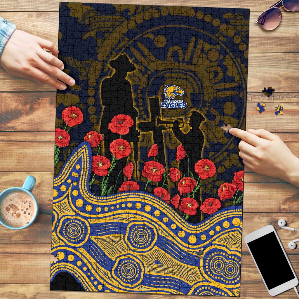 West Coast Eagles ANZAC Day Puzzle Indigenous Dot Art with Poppy Flower Tribute