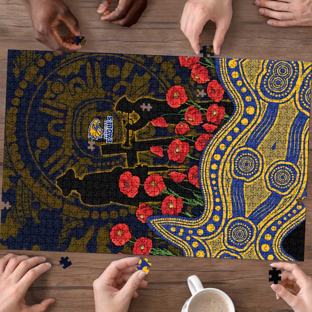 West Coast Eagles ANZAC Day Puzzle Indigenous Dot Art with Poppy Flower Tribute