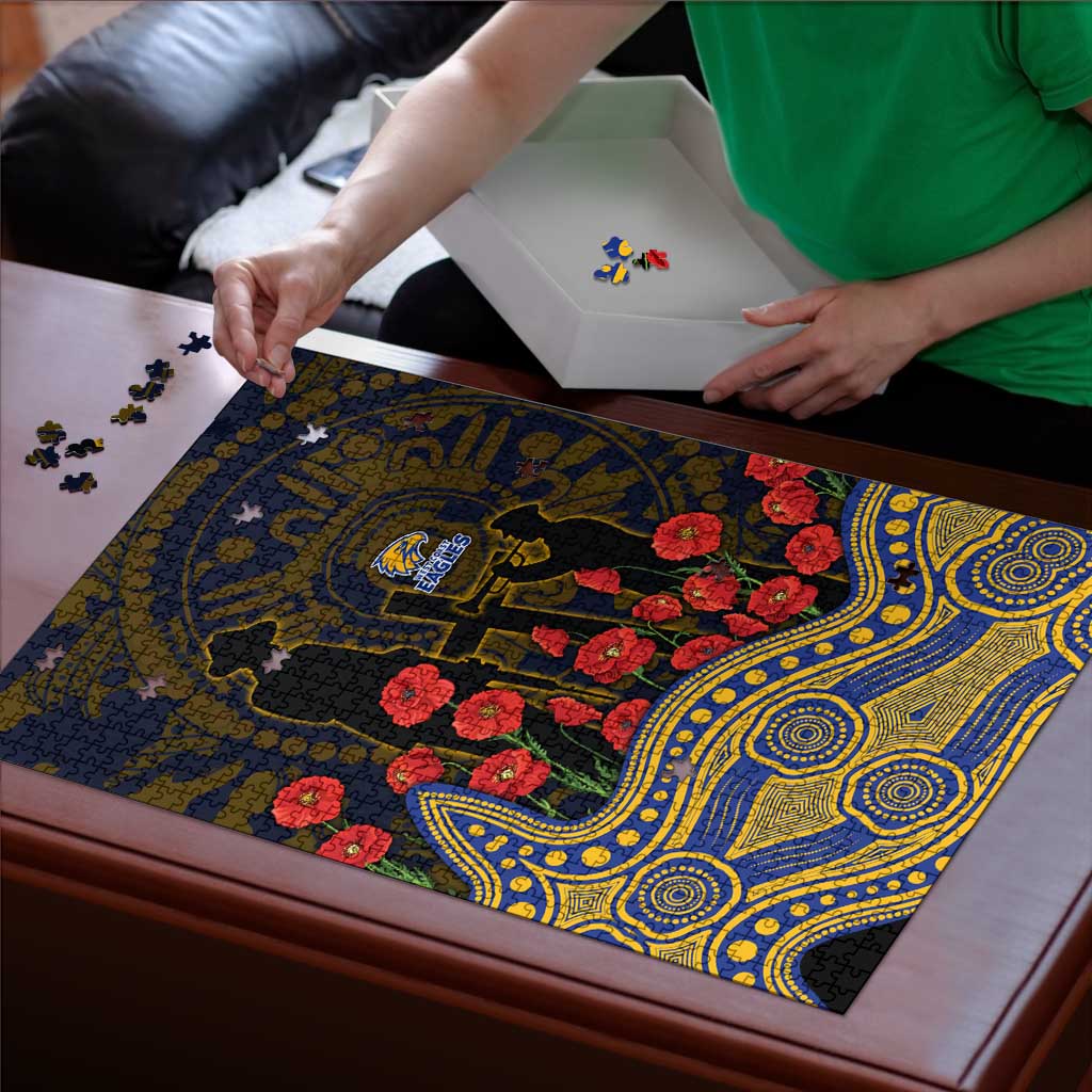 West Coast Eagles ANZAC Day Puzzle Indigenous Dot Art with Poppy Flower Tribute