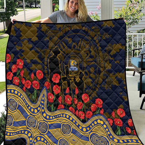 West Coast Eagles ANZAC Day Quilt Indigenous Dot Art with Poppy Flower Tribute