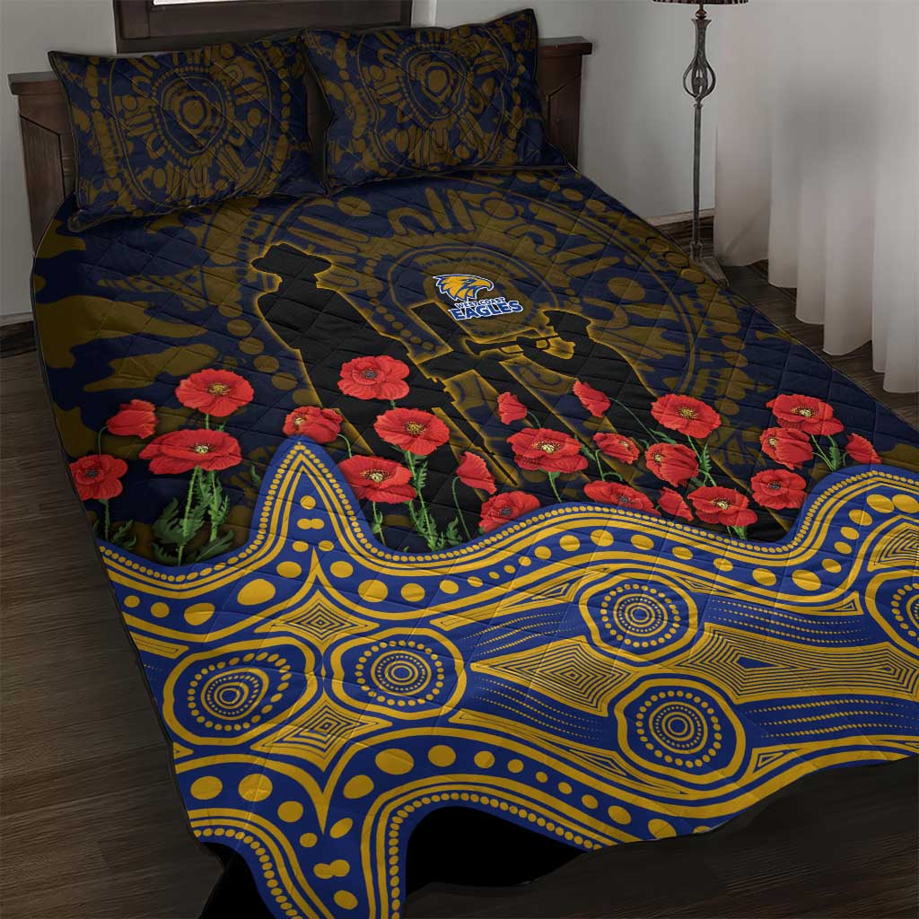 West Coast Eagles ANZAC Day Quilt Bed Set Indigenous Dot Art with Poppy Flower Tribute