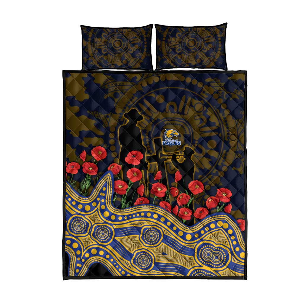West Coast Eagles ANZAC Day Quilt Bed Set Indigenous Dot Art with Poppy Flower Tribute