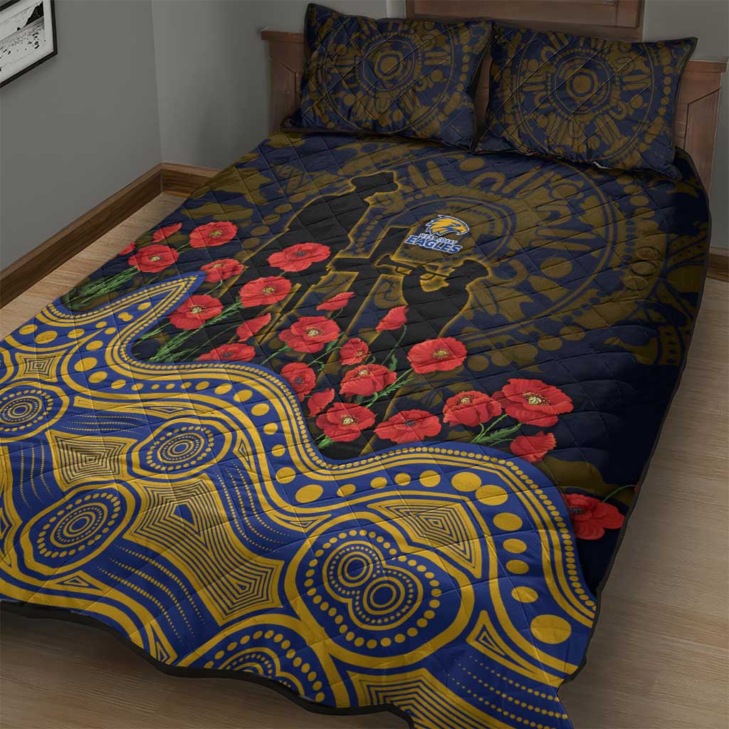 West Coast Eagles ANZAC Day Quilt Bed Set Indigenous Dot Art with Poppy Flower Tribute