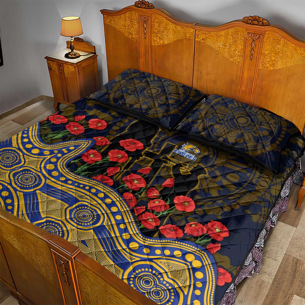 West Coast Eagles ANZAC Day Quilt Bed Set Indigenous Dot Art with Poppy Flower Tribute
