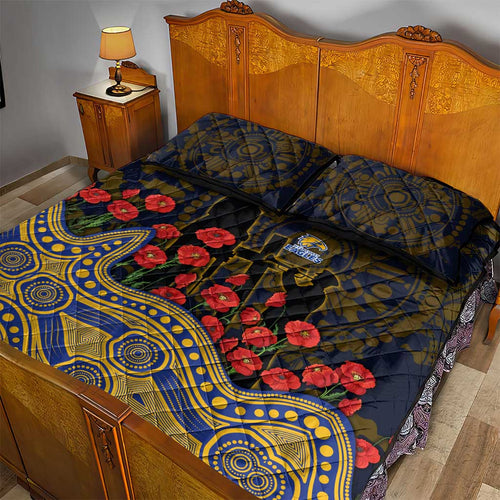 West Coast Eagles ANZAC Day Quilt Bed Set Indigenous Dot Art with Poppy Flower Tribute