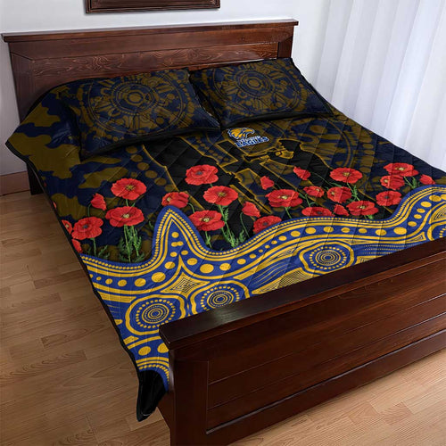 West Coast Eagles ANZAC Day Quilt Bed Set Indigenous Dot Art with Poppy Flower Tribute