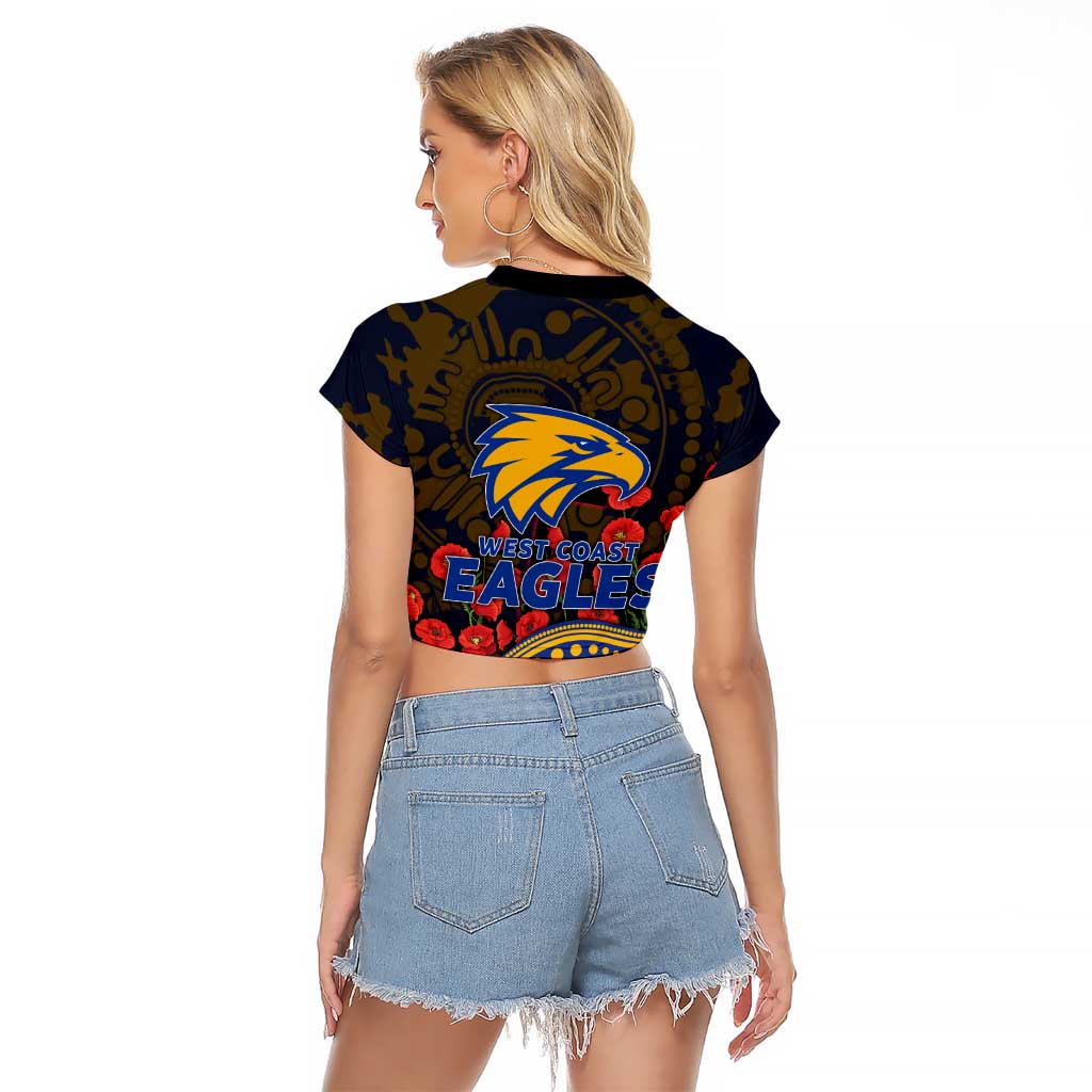 West Coast Eagles ANZAC Day Raglan Cropped T Shirt Indigenous Dot Art with Poppy Flower Tribute