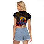 West Coast Eagles ANZAC Day Raglan Cropped T Shirt Indigenous Dot Art with Poppy Flower Tribute