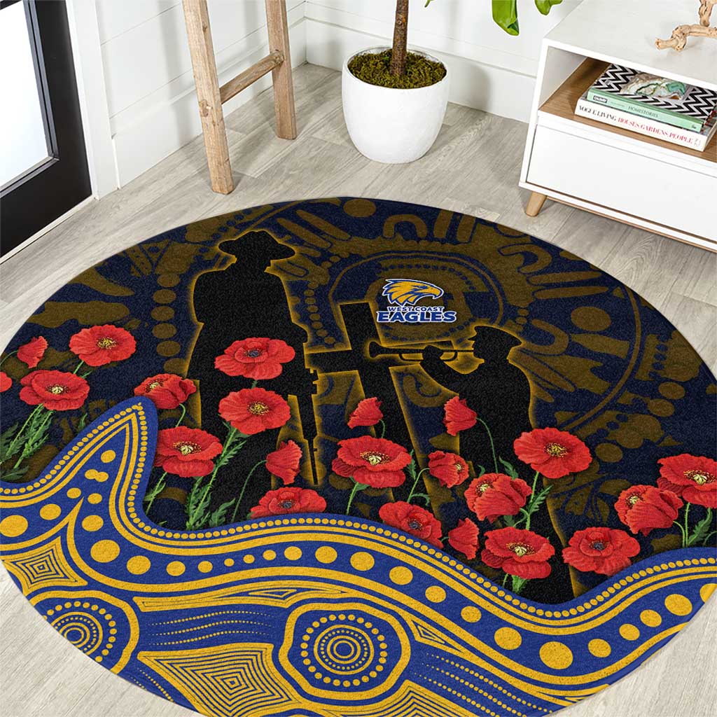 West Coast Eagles ANZAC Day Round Carpet Indigenous Dot Art with Poppy Flower Tribute