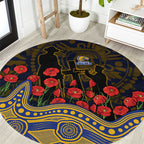 West Coast Eagles ANZAC Day Round Carpet Indigenous Dot Art with Poppy Flower Tribute