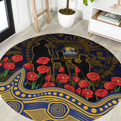 West Coast Eagles ANZAC Day Round Carpet Indigenous Dot Art with Poppy Flower Tribute