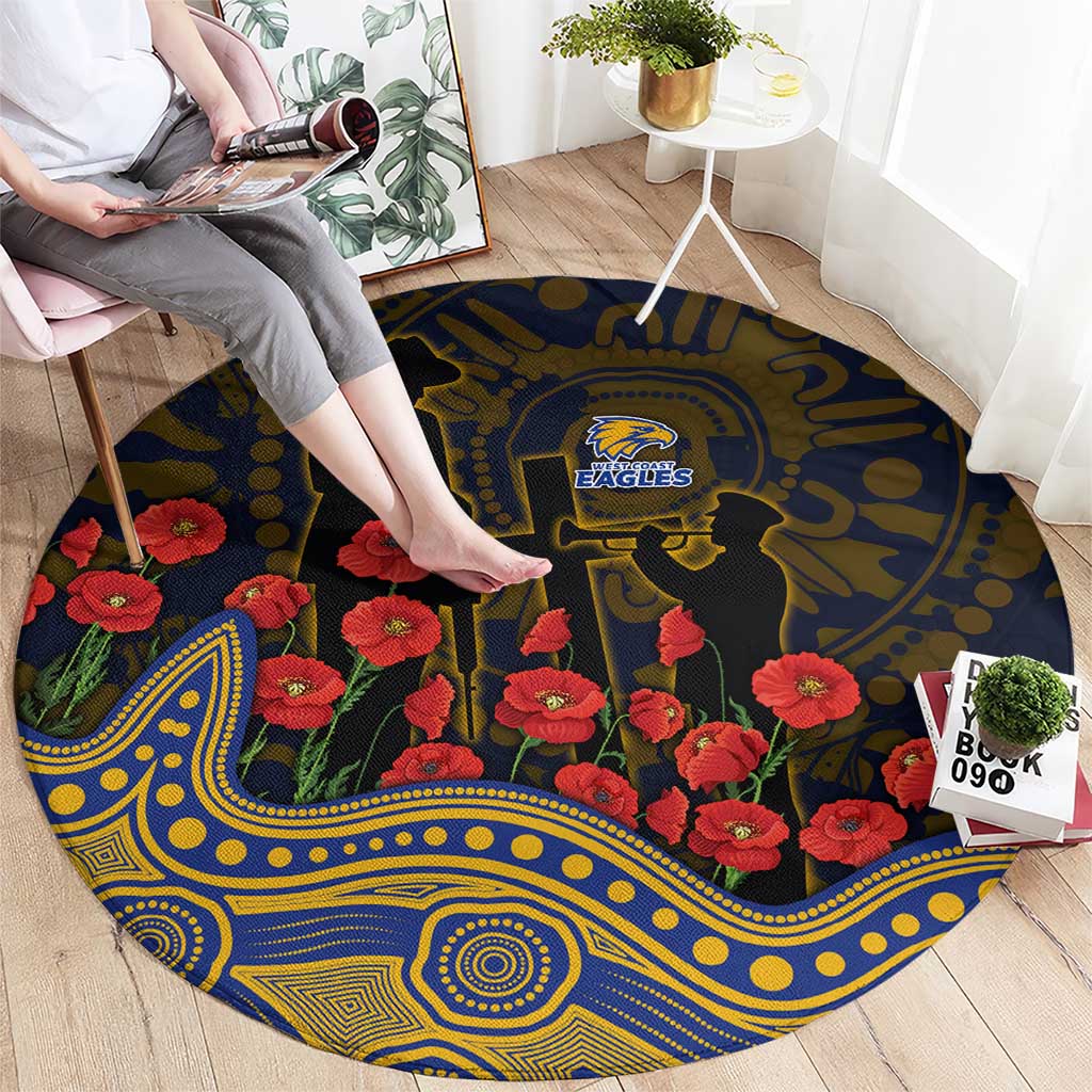 West Coast Eagles ANZAC Day Round Carpet Indigenous Dot Art with Poppy Flower Tribute