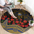 West Coast Eagles ANZAC Day Round Carpet Indigenous Dot Art with Poppy Flower Tribute