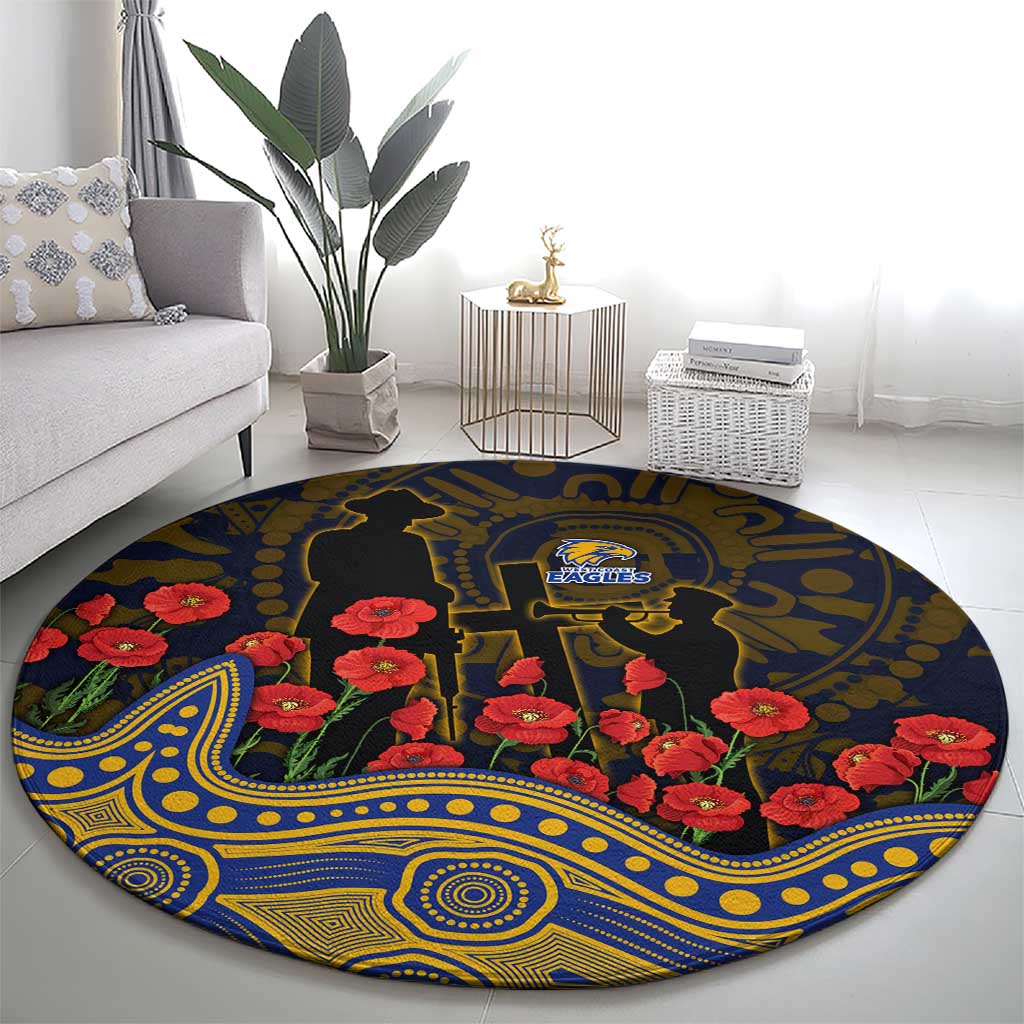 West Coast Eagles ANZAC Day Round Carpet Indigenous Dot Art with Poppy Flower Tribute
