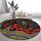 West Coast Eagles ANZAC Day Round Carpet Indigenous Dot Art with Poppy Flower Tribute