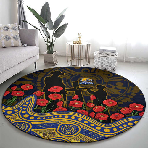 West Coast Eagles ANZAC Day Round Carpet Indigenous Dot Art with Poppy Flower Tribute