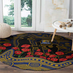 West Coast Eagles ANZAC Day Round Carpet Indigenous Dot Art with Poppy Flower Tribute