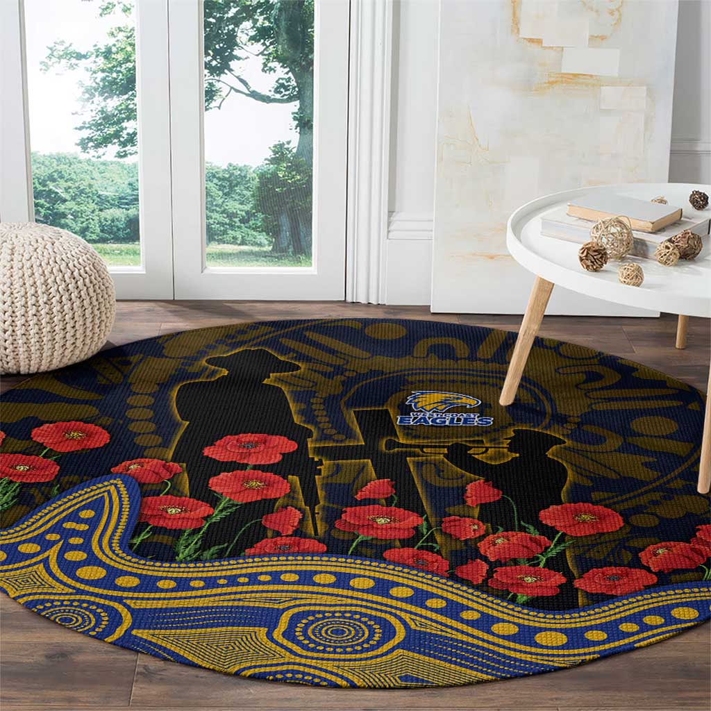 West Coast Eagles ANZAC Day Round Carpet Indigenous Dot Art with Poppy Flower Tribute