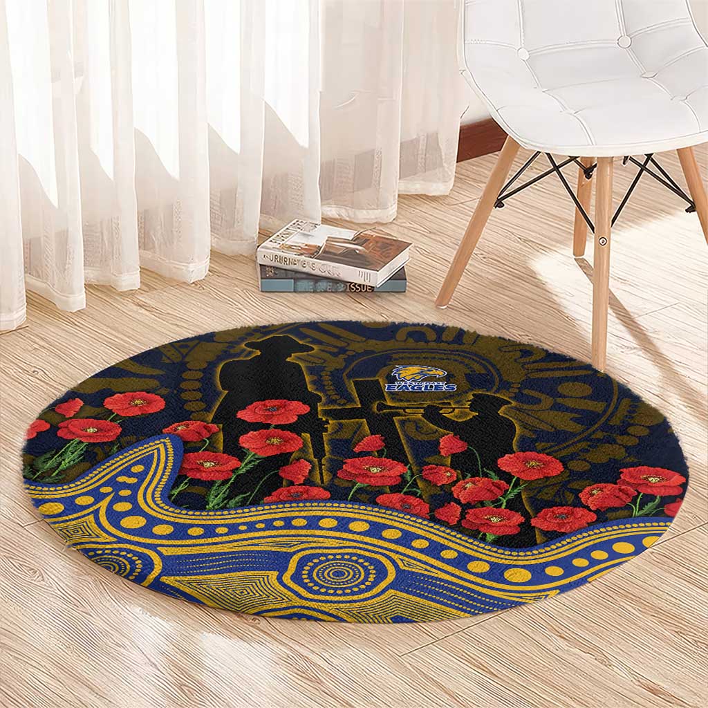 West Coast Eagles ANZAC Day Round Carpet Indigenous Dot Art with Poppy Flower Tribute