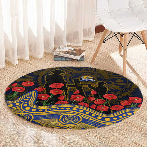 West Coast Eagles ANZAC Day Round Carpet Indigenous Dot Art with Poppy Flower Tribute