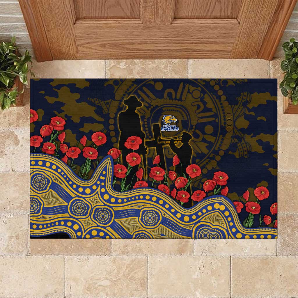 West Coast Eagles ANZAC Day Rubber Doormat Indigenous Dot Art with Poppy Flower Tribute