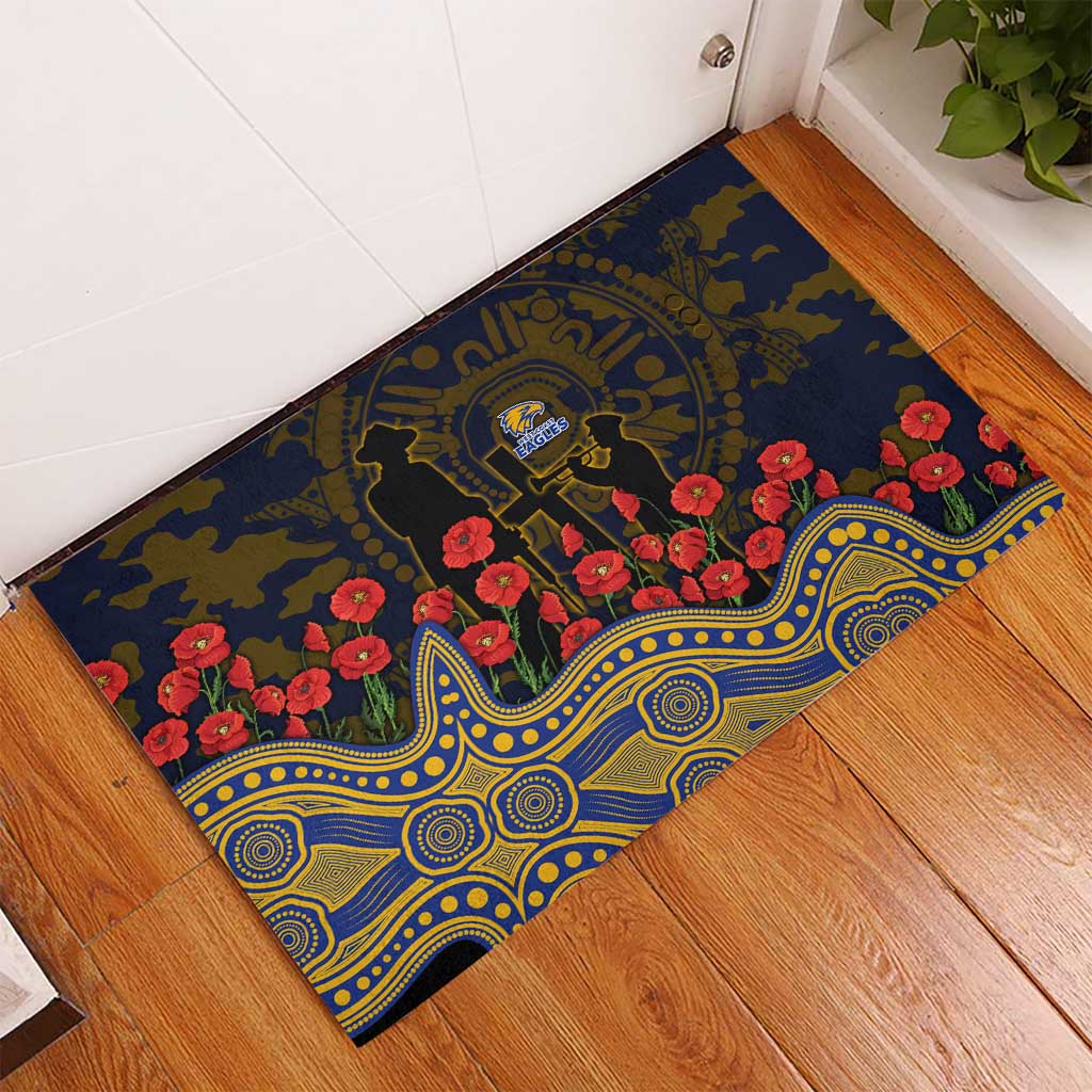 West Coast Eagles ANZAC Day Rubber Doormat Indigenous Dot Art with Poppy Flower Tribute