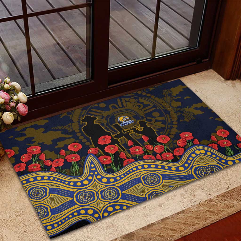 West Coast Eagles ANZAC Day Rubber Doormat Indigenous Dot Art with Poppy Flower Tribute