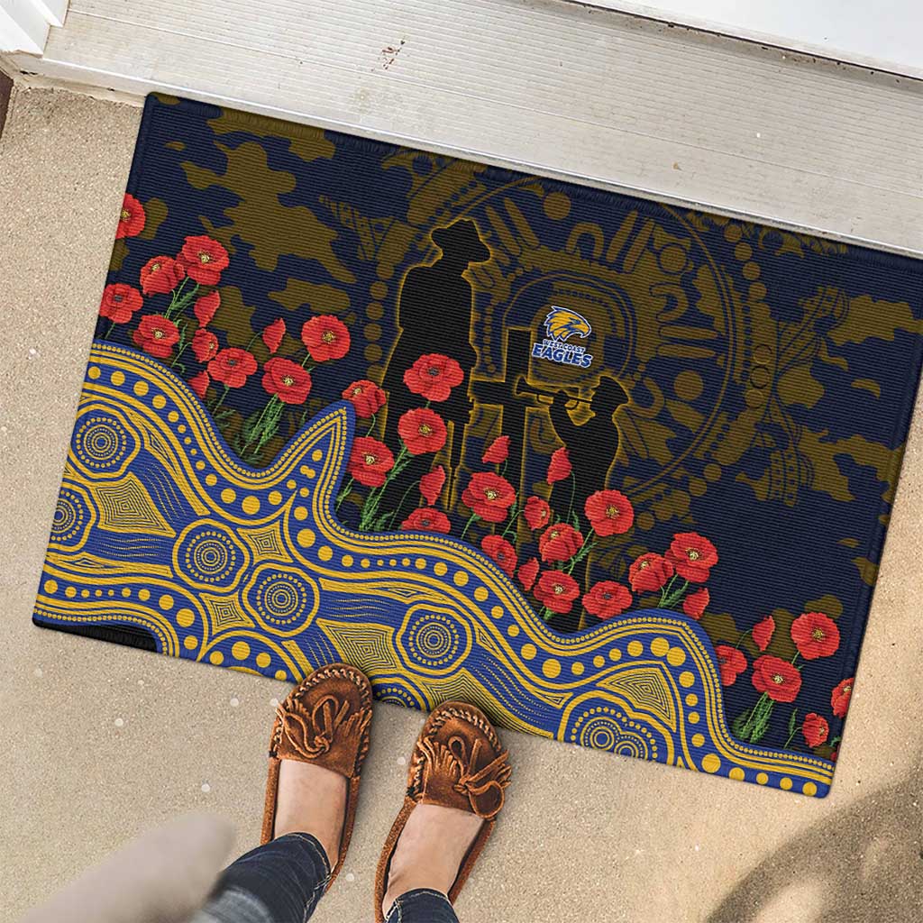 West Coast Eagles ANZAC Day Rubber Doormat Indigenous Dot Art with Poppy Flower Tribute