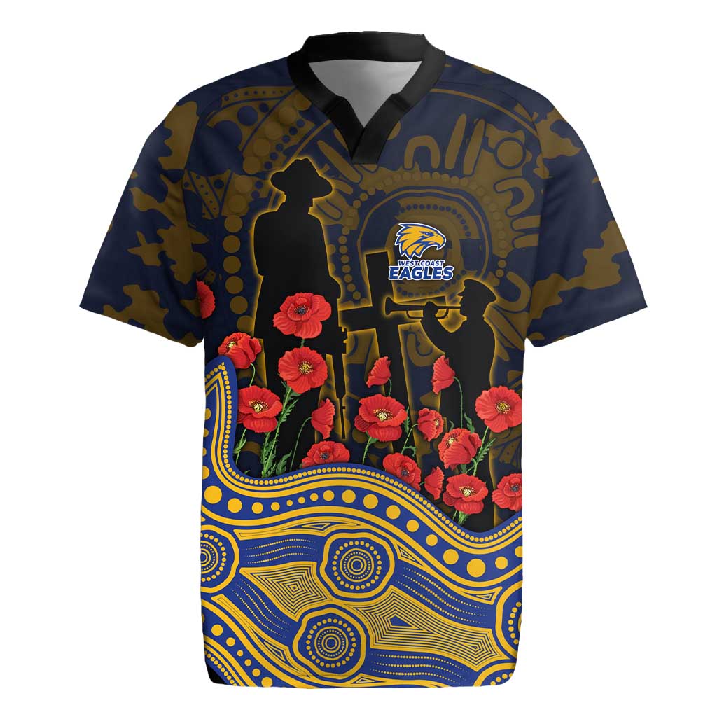West Coast Eagles ANZAC Day Rugby Jersey Indigenous Dot Art with Poppy Flower Tribute