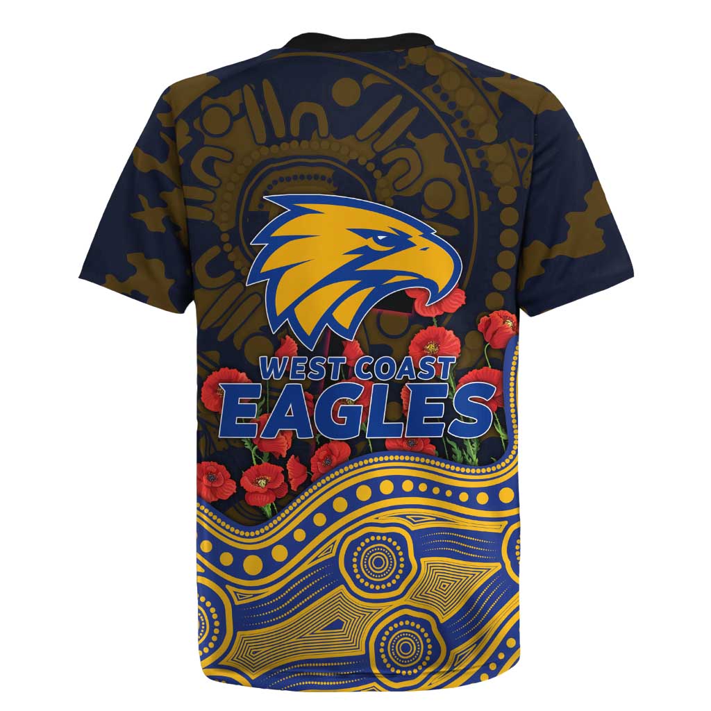 West Coast Eagles ANZAC Day Rugby Jersey Indigenous Dot Art with Poppy Flower Tribute