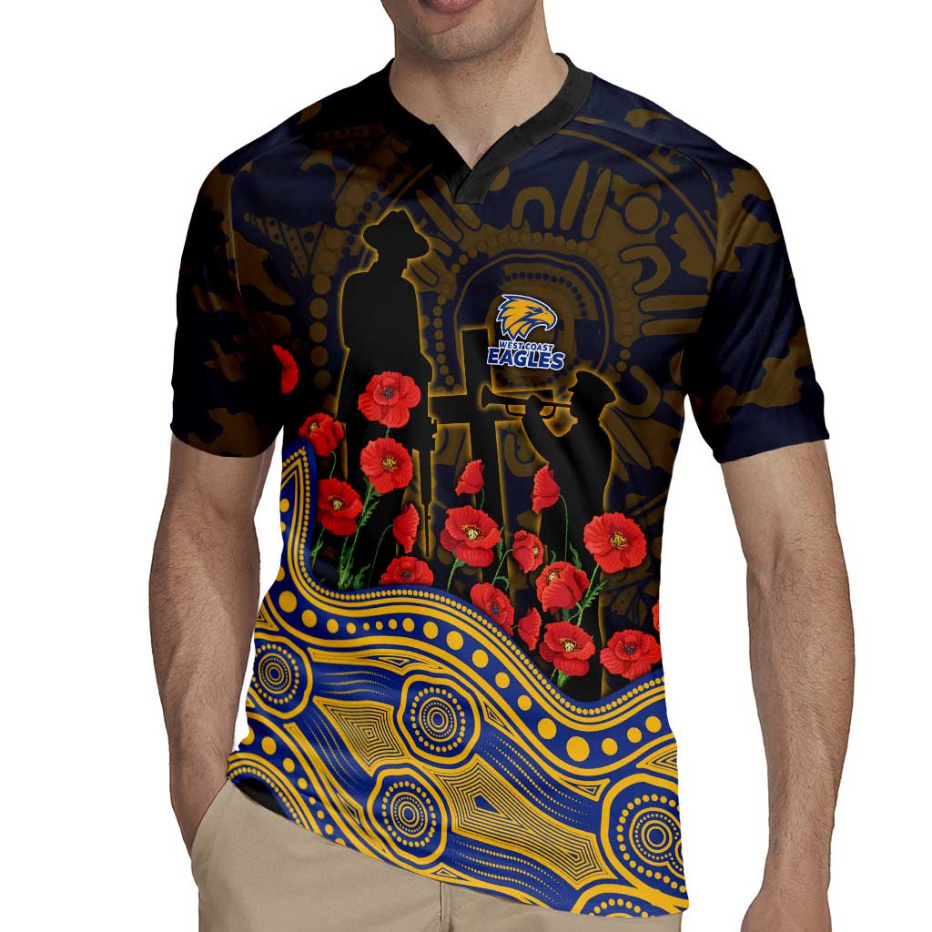 West Coast Eagles ANZAC Day Rugby Jersey Indigenous Dot Art with Poppy Flower Tribute