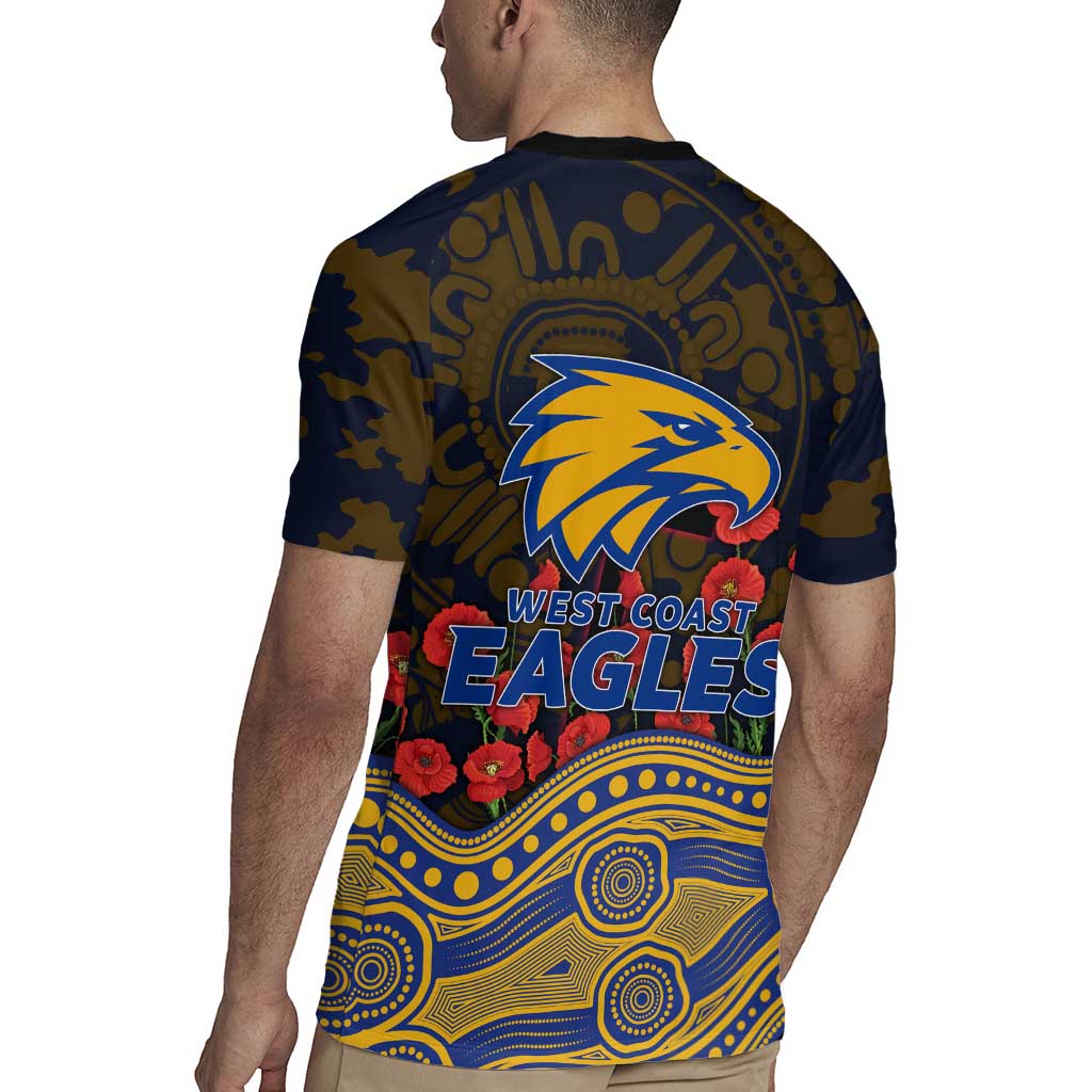 West Coast Eagles ANZAC Day Rugby Jersey Indigenous Dot Art with Poppy Flower Tribute