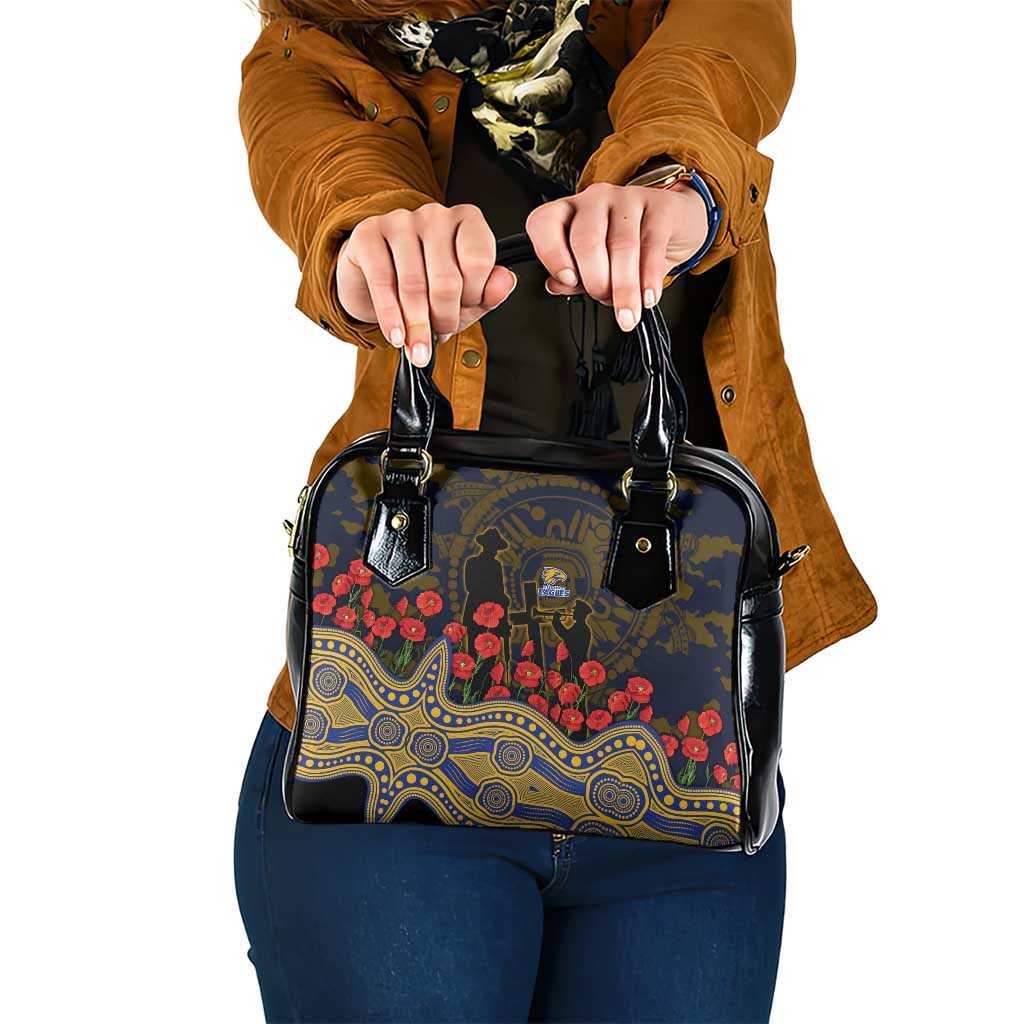 West Coast Eagles ANZAC Day Shoulder Handbag Indigenous Dot Art with Poppy Flower Tribute