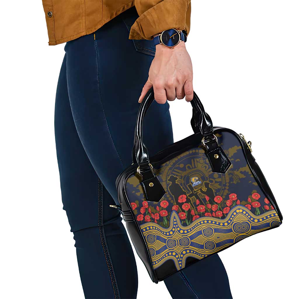 West Coast Eagles ANZAC Day Shoulder Handbag Indigenous Dot Art with Poppy Flower Tribute