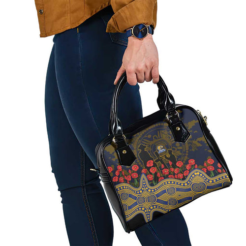 West Coast Eagles ANZAC Day Shoulder Handbag Indigenous Dot Art with Poppy Flower Tribute