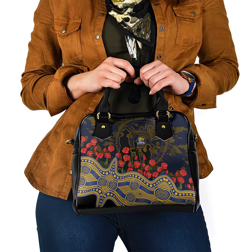 West Coast Eagles ANZAC Day Shoulder Handbag Indigenous Dot Art with Poppy Flower Tribute