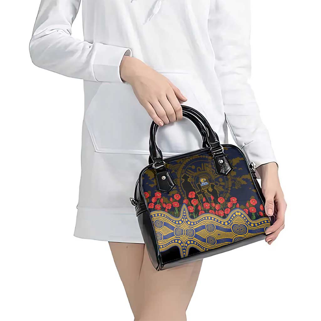 West Coast Eagles ANZAC Day Shoulder Handbag Indigenous Dot Art with Poppy Flower Tribute