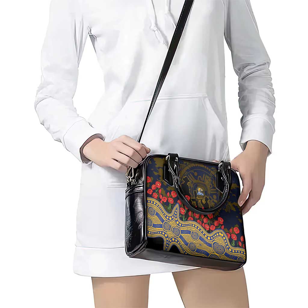 West Coast Eagles ANZAC Day Shoulder Handbag Indigenous Dot Art with Poppy Flower Tribute