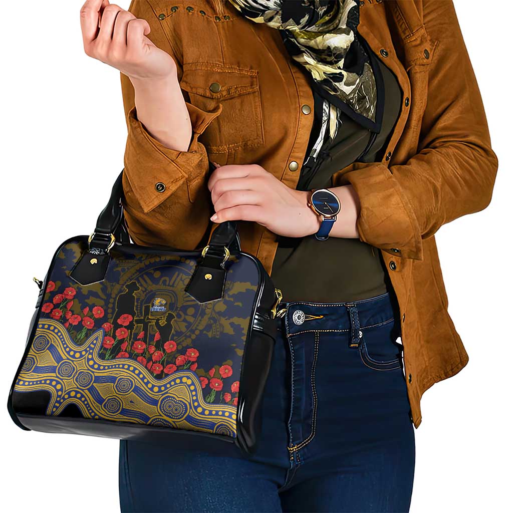 West Coast Eagles ANZAC Day Shoulder Handbag Indigenous Dot Art with Poppy Flower Tribute