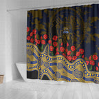 West Coast Eagles ANZAC Day Shower Curtain Indigenous Dot Art with Poppy Flower Tribute