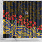West Coast Eagles ANZAC Day Shower Curtain Indigenous Dot Art with Poppy Flower Tribute