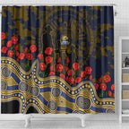 West Coast Eagles ANZAC Day Shower Curtain Indigenous Dot Art with Poppy Flower Tribute