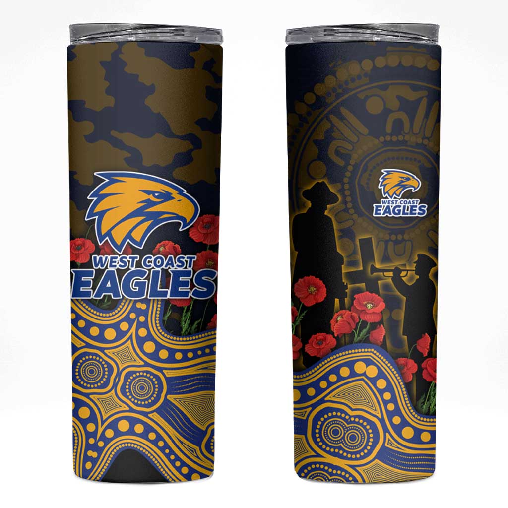 West Coast Eagles ANZAC Day Skinny Tumbler Indigenous Dot Art with Poppy Flower Tribute
