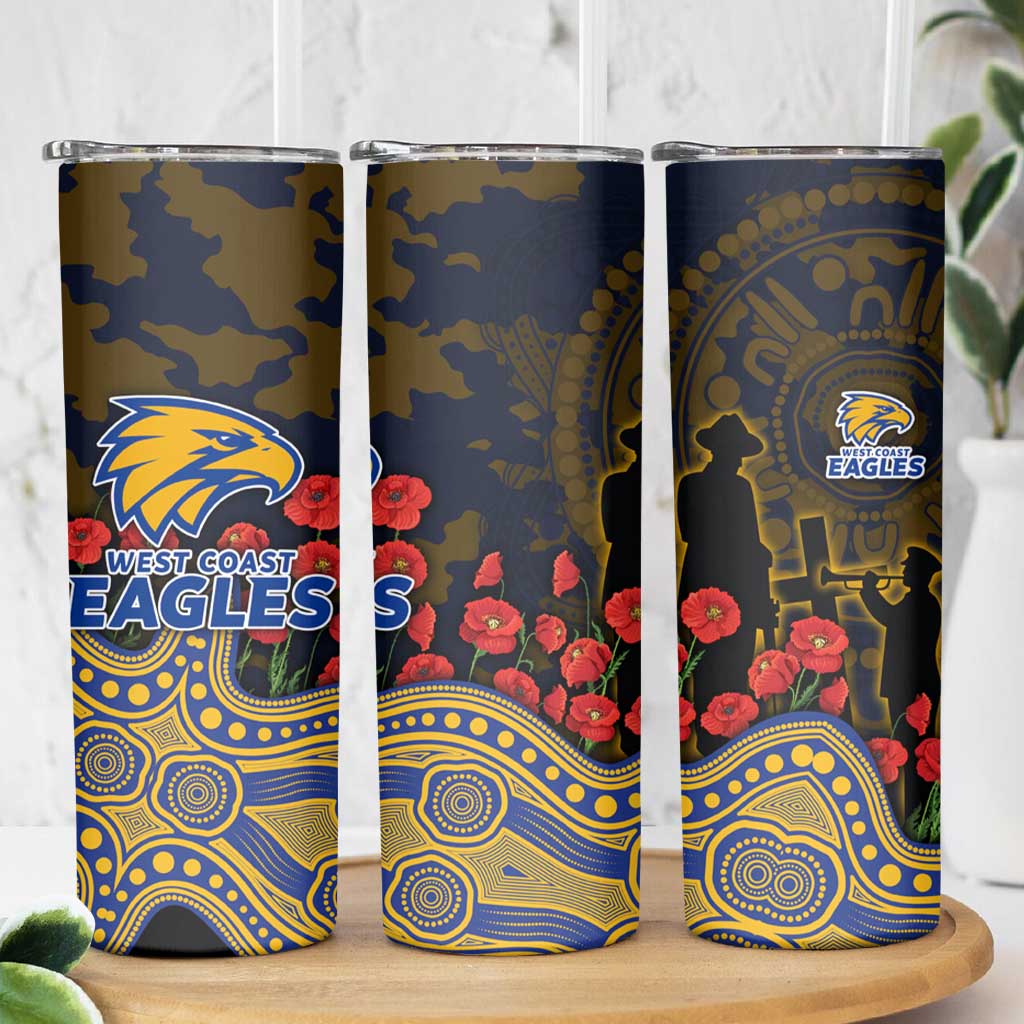 West Coast Eagles ANZAC Day Skinny Tumbler Indigenous Dot Art with Poppy Flower Tribute
